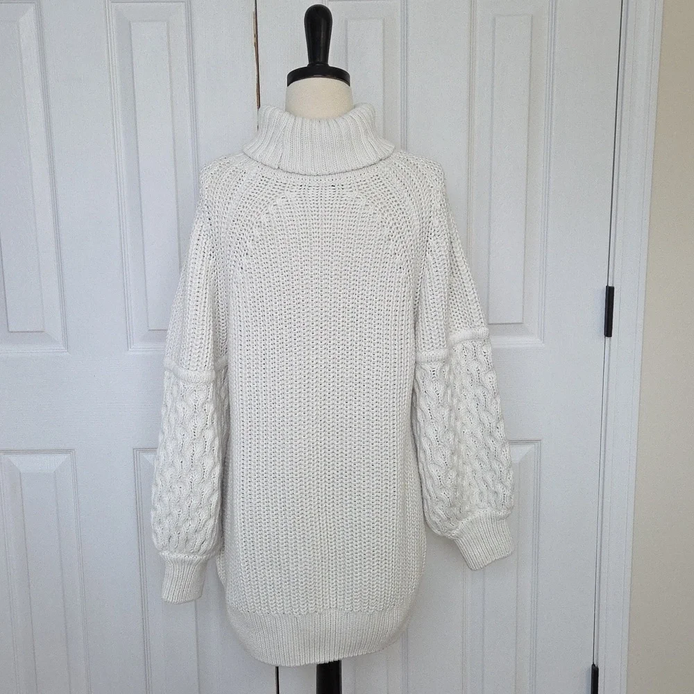 JOIE EMERA TURTLENECK OVERSIZED LONG CABLE KNIT SWEATER MINI DRESS MEDIUM